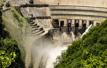 Diseased river dam with water runoff