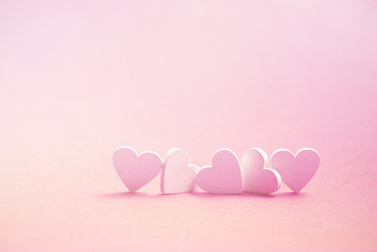 Valentine's Day greeting card. Group of five pink hearts