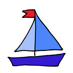 Yacht color doodle and drawn icon. Boat ship vector