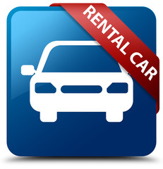Rental car blue square button red ribbon in corner