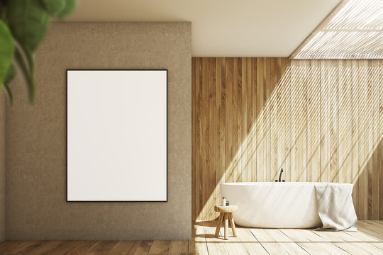 Wooden and beige bathroom, poster