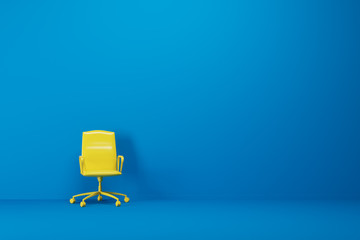 Blue empty room, yellow office chair - obrazy, fototapety, plakaty