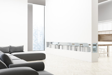 Gray sofa living room with a table close up