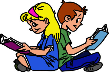 Children are sitting and reading books