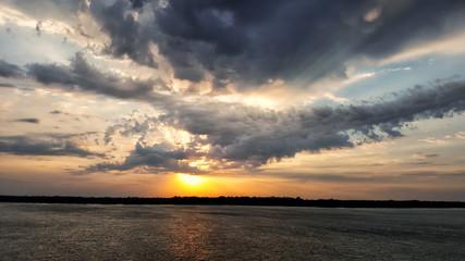beautiful sunrise over the river Volga