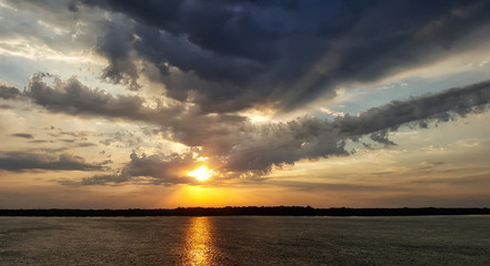 beautiful sunrise over the river Volga