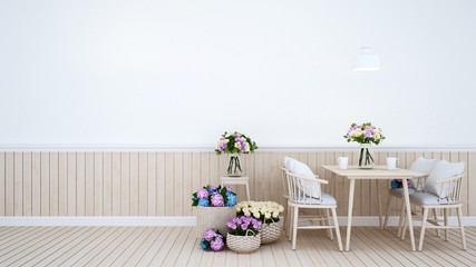 dining area in restaurant or coffee shop decoration flower- 3D Rendering