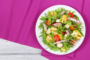 grilled zucchini, tomato greens summer salad