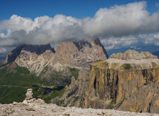 Sass Pordoi, Dolomiten, Blick zum Langkofel
