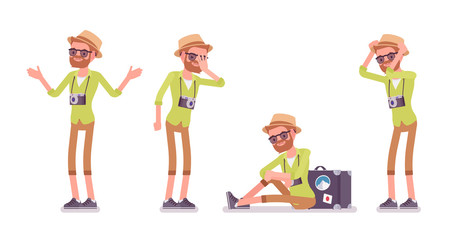 Tourist man negative emotions set