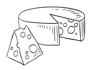 Cartoon image of cheese. An artistic freehand picture.