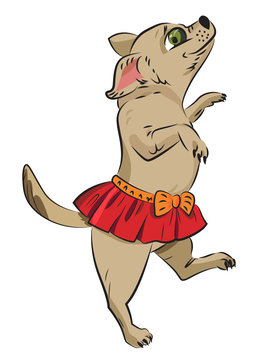 Cartoon image of dancing dog. An artistic freehand picture.