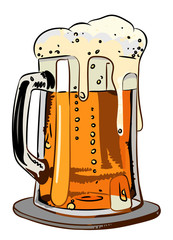Cartoon image of foamy beer. An artistic freehand picture.