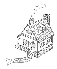 Cartoon image of house. An artistic freehand picture.