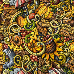 Cartoon doodles Autumn seamless pattern
