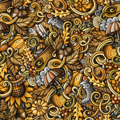 Cartoon doodles Autumn seamless pattern