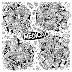 Vector cartoon set of Medical doodles designs