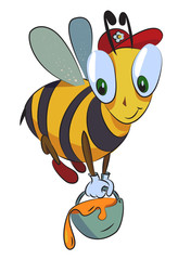 Cartoon image of unhappy bee. An artistic freehand picture.