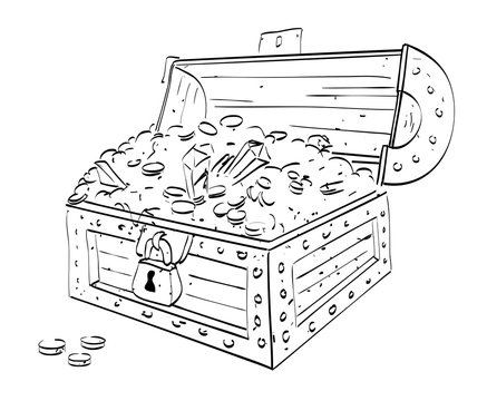 Cartoon image of treasure chest. An artistic freehand picture.