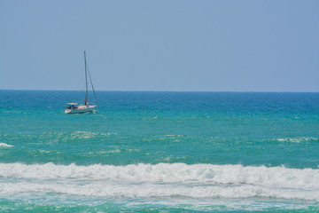 A sailboat on the Mediterranean Sea in Ashkelon, Israel