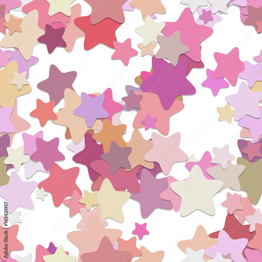 Poster Seamless star background pattern - vector design from rounded pentagram stars in colorful tones with shadow effect