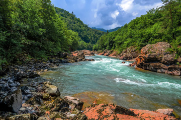 Naklejka na ściany i meble Summer landscape with mountain river