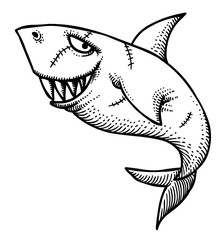 Cartoon image of shark. An artistic freehand picture.