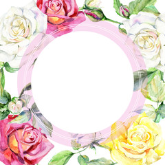 Wildflower rose flower frame in a watercolor style. Full name of the plant: rose. Aquarelle wild flower for background, texture, wrapper pattern, frame or border.