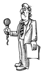 Cartoon image of stressed reporter. An artistic freehand picture.