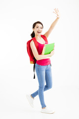 young student girl with books isolated on white