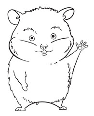 Cartoon image of waving hamster. An artistic freehand picture.