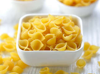 Pasta in a bowl on white table