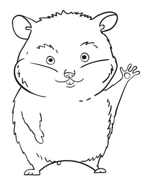 Cartoon image of waving hamster. An artistic freehand picture.