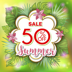 Summer sale background with tropical palm leaves_25