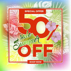Summer sale background with tropical palm leaves_26