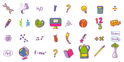 Education colored doodle icons