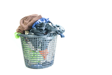 Clothes overflow basket on a white background