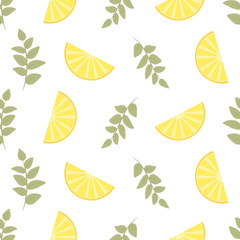 Seamless Floral Pattern. Lemon Fruits Background. Flowers, Leaves, Lemons. .