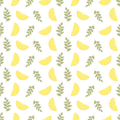 Seamless Floral Pattern. Lemon Fruits Background. Flowers, Leaves, Lemons. .