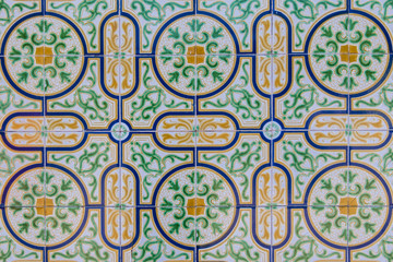     Azulejos, Portugal, detail, orange, green and blue color 
