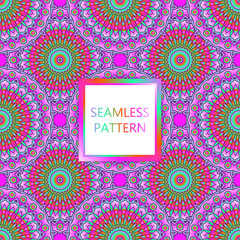 Seamless pattern design. Mandala round elements. Ethnic colorful background. For textile, print, carpet, wallpaper, package.
