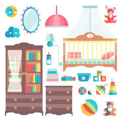 Furniture and toys for baby room. Stylish cute colors. Collectio