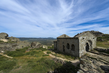 The romanic chapel of Sao Miguel (Capela de Sao Miguel) in the outskirts of the medieval village of Monsanto in Portugal