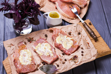 raw meat with sauce