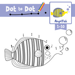 Obraz premium Dot to dot educational game and Coloring book of Angelfish animals for preschool kids activity learning number worksheet. Vector Illustration.