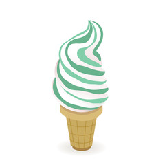 Ice-cream cone green. Ice cream white vector illustration