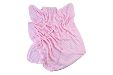 Pink Knitted plaid. Baby knitted blanket isolated on white background