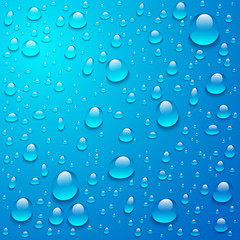 blue Drops of water on a transparent background. Vector.