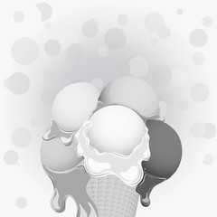 Black-and-white poster - large wafer ice cream cone on festive background