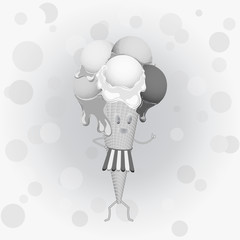 Black-and-white poster - humanoid waffle ice cream cone on a festive background